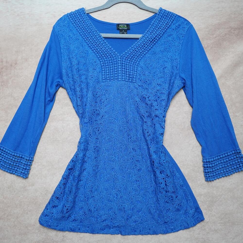 Y2K Shannon Ford Lace Tunic Top Blue S